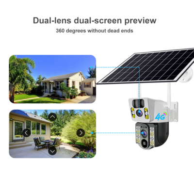 VCS03 Dual Lens Solar PTZ 8MP 4K WIFI 4G Camera with 8W Solar Panel 8000mAh Battery